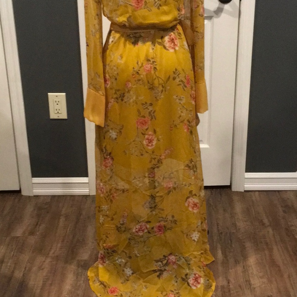 Beautiful mustard color floral dress. - Picture 5 of 8
